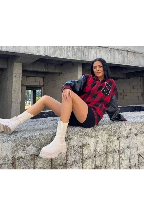 Bidebuvar Pötikare Desen Nakışlı Kolej Ceket - Kırmızı