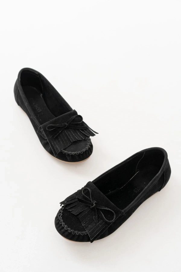 Bidebuvar PS-100 Siyah Süet Püsküllü Günlük Kadın Babet