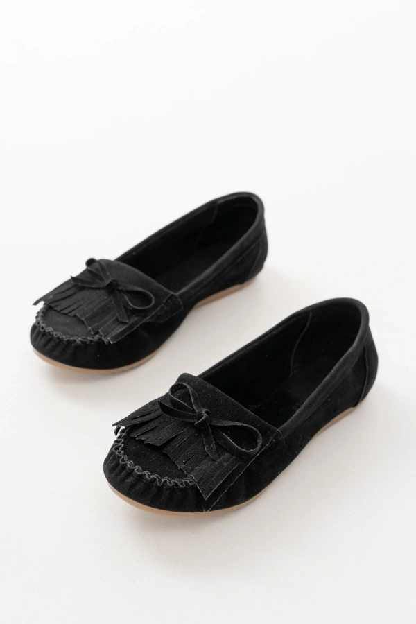 Bidebuvar PS-100 Siyah Süet Püsküllü Günlük Kadın Babet