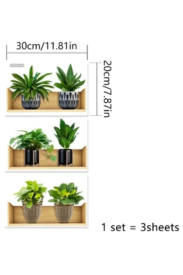 Bidebuvar Raflı Bitki Tasarımlı Yapışkanlı Sticker 20*30 cm 3lü Set