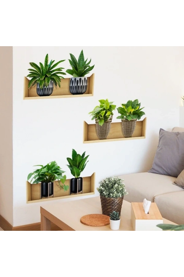Bidebuvar Raflı Bitki Tasarımlı Yapışkanlı Sticker 20*30 cm 3lü Set