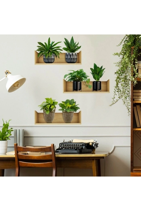 Bidebuvar Raflı Bitki Tasarımlı Yapışkanlı Sticker 20*30 cm 3lü Set