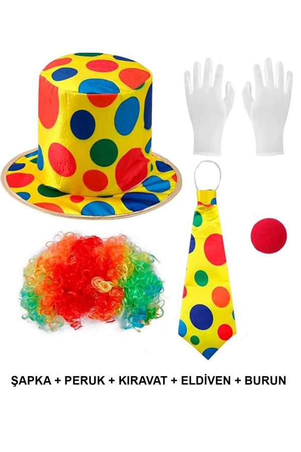 Bidebuvar Renkli Palyaço Kostüm Seti – 5 Parça Aksesuar