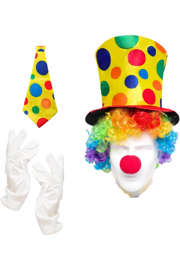 Bidebuvar Renkli Palyaço Kostüm Seti – 5 Parça Aksesuar