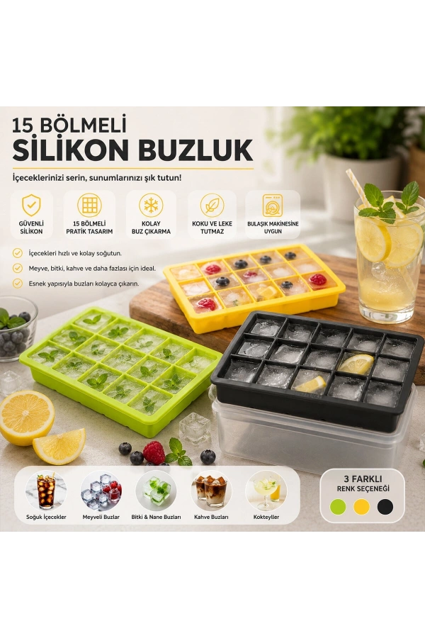 Bidebuvar Renkli Pratik Buz Kalıbı - 15 Bölmeli - Silikon