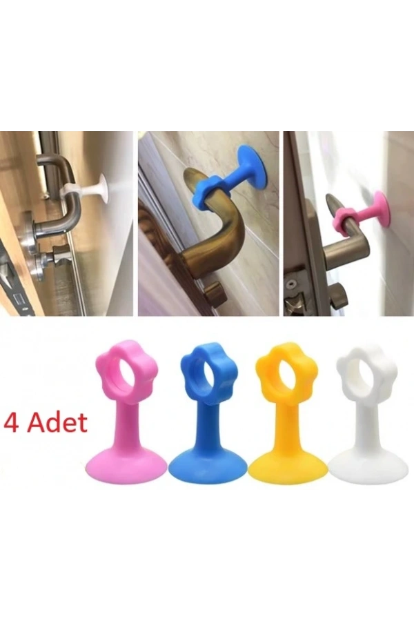Bidebuvar Renkli Vantuzlu Geçmeli Kapı Kolu Stoper 4lü Set