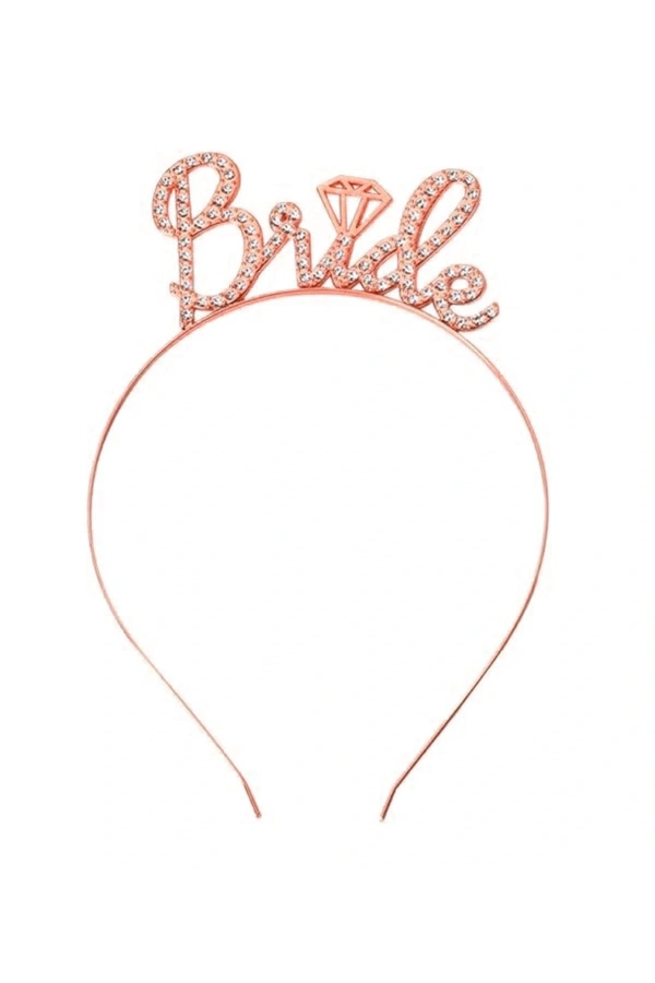 Bidebuvar Rose Gold Renkli Taşlı “Bride” Gelin Tacı