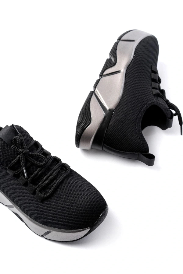 Bidebuvar RS-400  Siyah Bağcıklı Fileli Platin Taban Günlük Kadın Spor