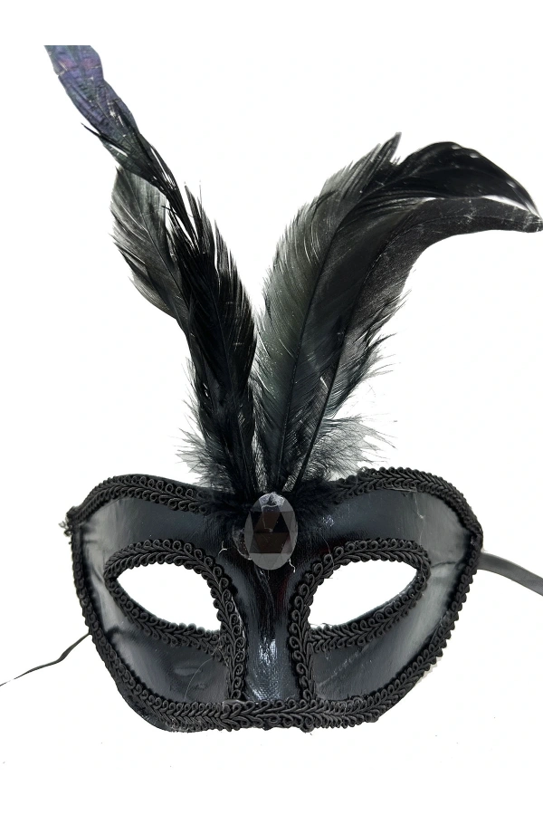 Bidebuvar Rugan Kaplama Kırmızı Tüylü Parti Maskesi