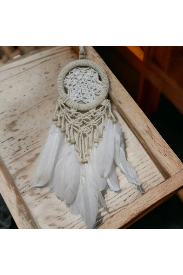 Bidebuvar Rüya Kovan Dream Catcher Beyaz Kuş Tüylü