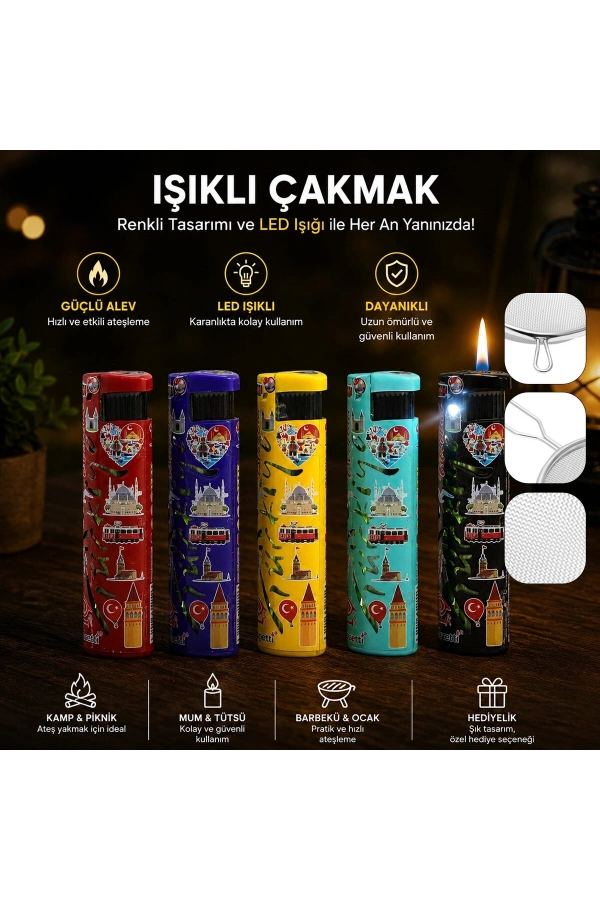 Bidebuvar Rüzgar Çakmağı - LED Işıklı - Türkiye Temalı - Renkli
