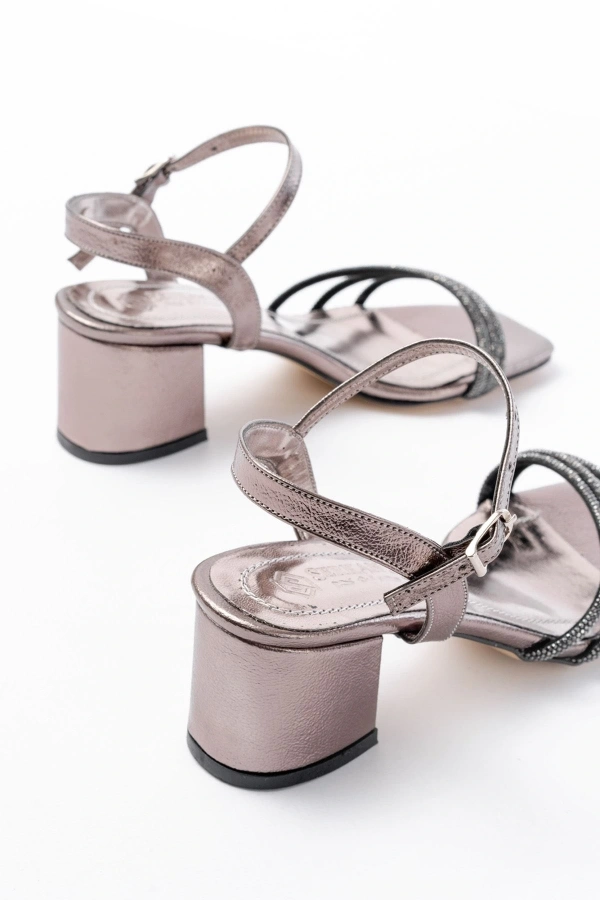 Bidebuvar S-889  Platin 3 Bantlı Topuklu Kadın Ayakkabı