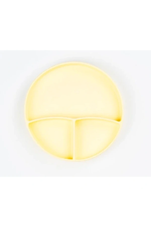 Bidebuvar Sarı 3’lü Silikon Yemek Seti – Önlük + Diş Kaşıyıcılı Kaşık + Vakumlu Tabak