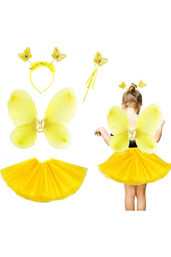 Bidebuvar Sarı Kelebek Kostümü Çocuk 4 Parça Set