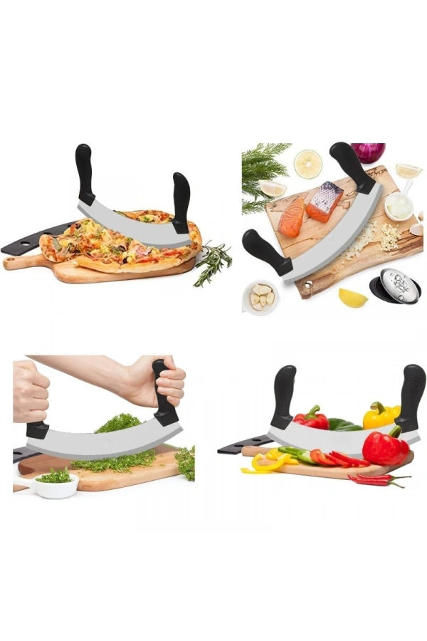 Bidebuvar Satır Kıyma Bıçağı - Yarım Ay Modeli - Sebze Doğrama Satırı - Pizza Dilimleme Bıçağı - Paslanmaz Çelik