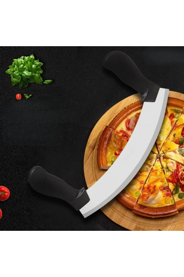 Bidebuvar Satır Kıyma Bıçağı - Yarım Ay Modeli - Sebze Doğrama Satırı - Pizza Dilimleme Bıçağı - Paslanmaz Çelik