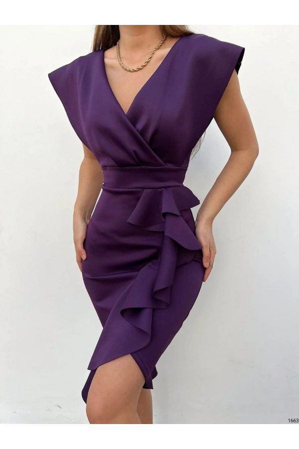 Bidebuvar Scuba Kumaş Önü Fırfırlı Midi Boy Elbise