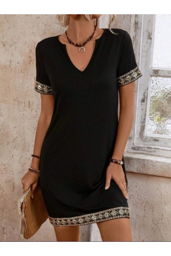 Bidebuvar Şerit Detay V Yaka Yandan Cepli Viskon Elbise