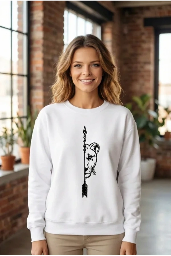 Bidebuvar Sevgililer Günü Baskılı Oversize Bisiklet Yaka Sweatshirt - Beyaz