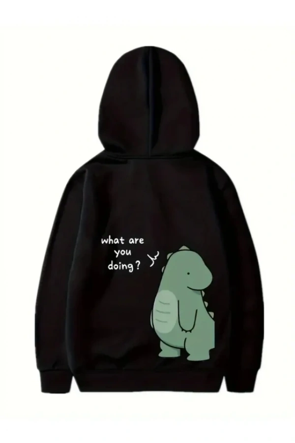 Bidebuvar Sevgililer Günü Baskılı Oversize Kapüşonlu Sweatshirt Hoodie - Siyah