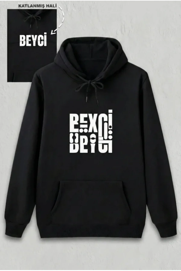 Bidebuvar Sevgililer Günü Beyci Hediye Baskılı Oversize Kapüşonlu Sweatshirt - Siyah