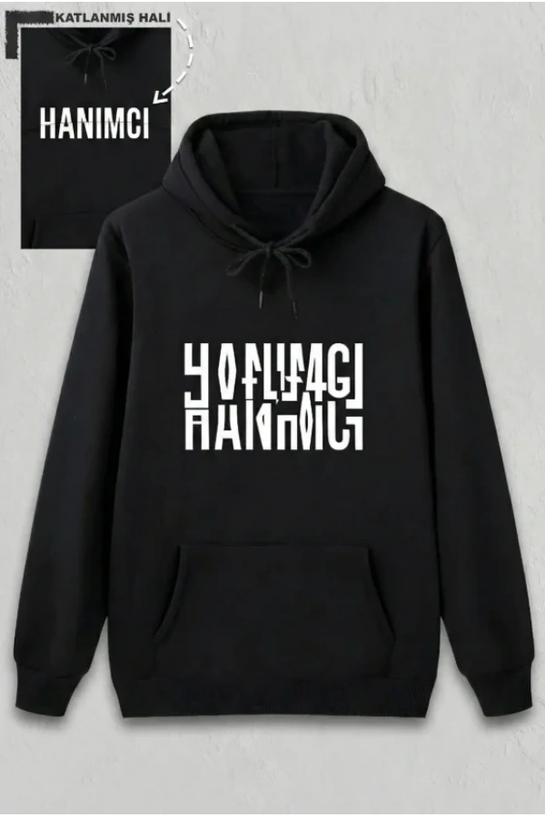 Bidebuvar Sevgililer Günü Hanımcı Hediye Baskılı Oversize Kapüşonlu Sweatshirt - Siya