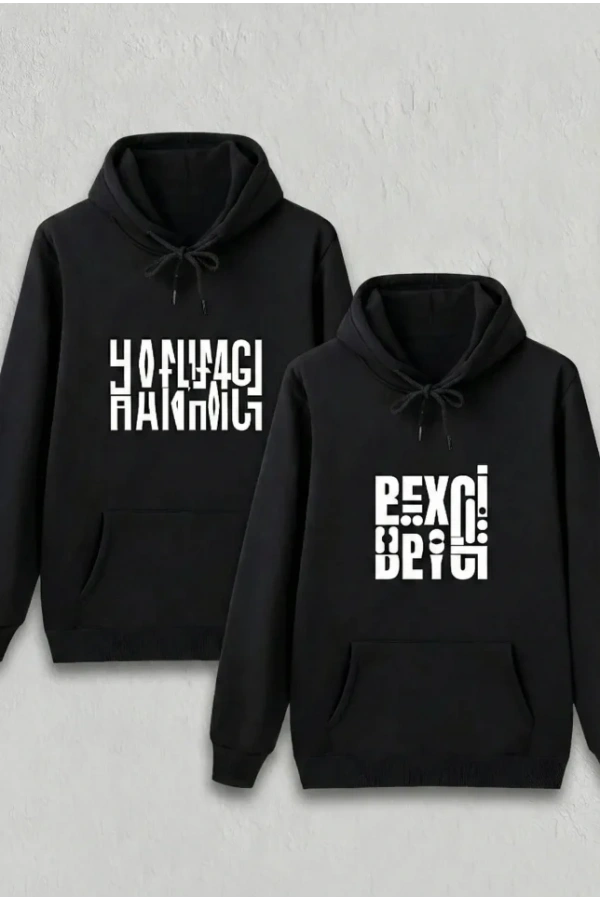Bidebuvar Sevgililer Günü Hanımcı Hediye Baskılı Oversize Kapüşonlu Sweatshirt - Siya