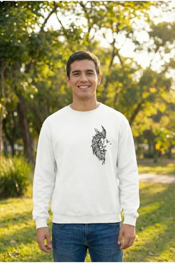 Bidebuvar Sevgililer Günü Özel Bisiklet Yaka Baskılı Oversize Sweatshirt - Beyaz