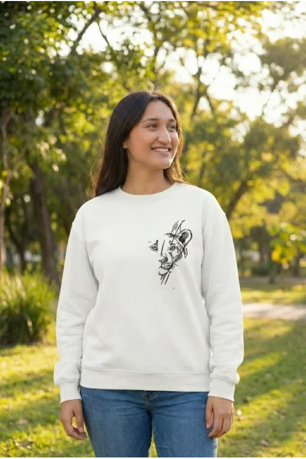 Bidebuvar Sevgililer Günü Özel Bisiklet Yaka Baskılı Oversize Sweatshirt - Beyaz