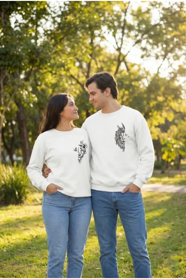 Bidebuvar Sevgililer Günü Özel Bisiklet Yaka Baskılı Oversize Sweatshirt - Beyaz