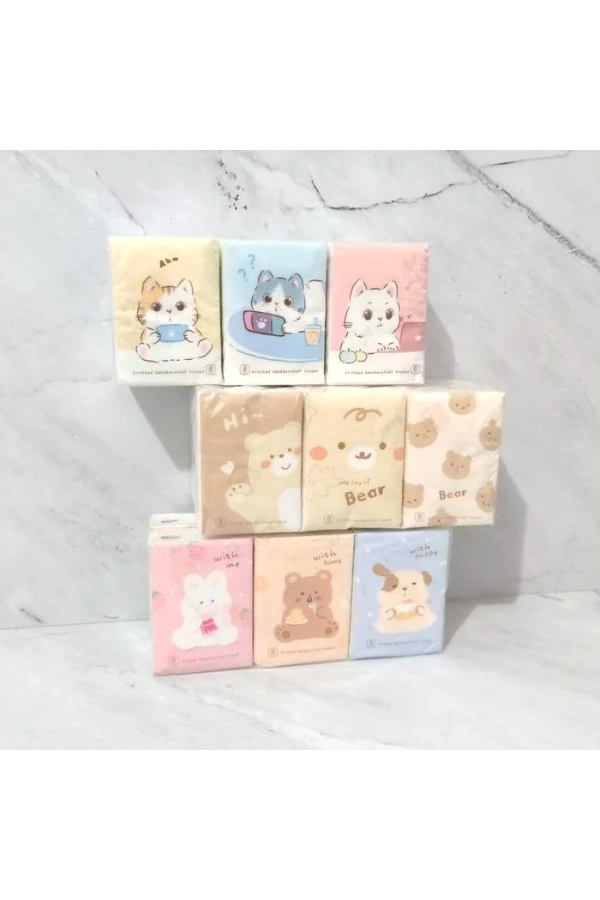 Bidebuvar Sevimli Figürlü Çocuk Mendili 9lu Paket