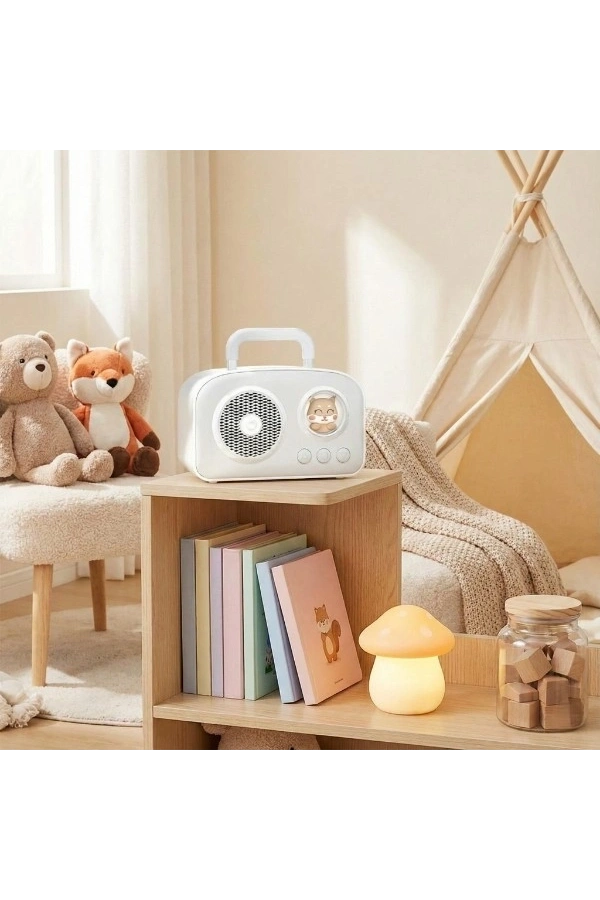 Bidebuvar Sevimli Tasarımlı Taşınabilir Radyolu Bluetooth Hoparlör Beyaz
