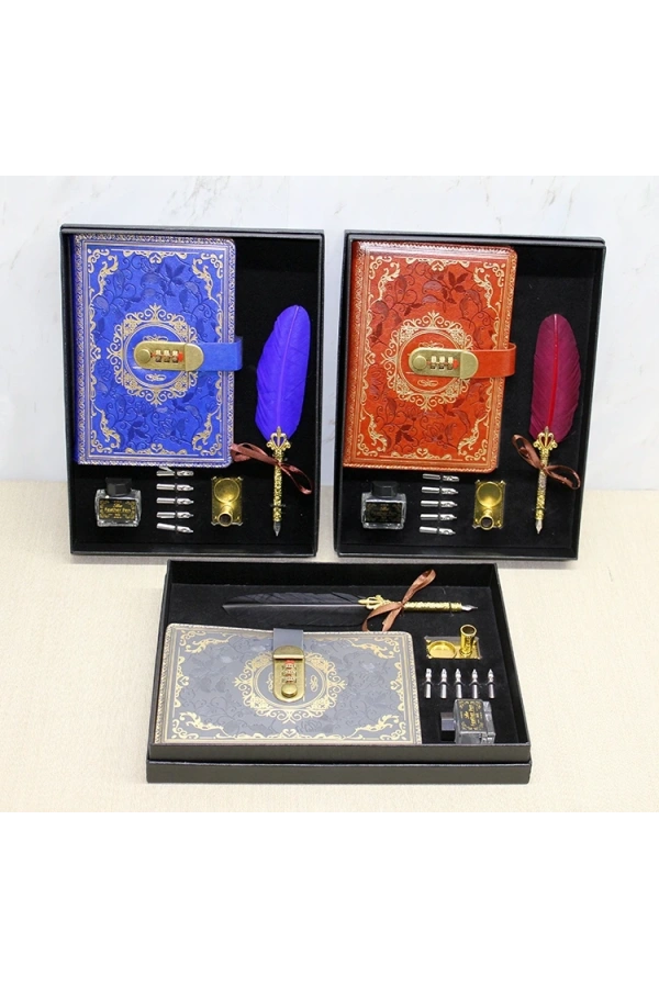 Bidebuvar Şifreli Deri Defter Ve Divit Hokka Seti