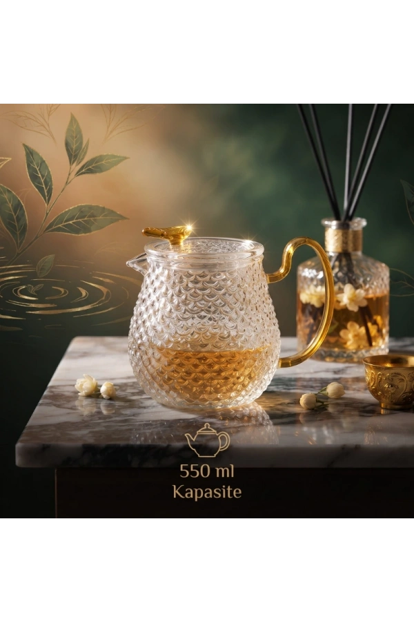 Bidebuvar Şık Tasarımlı Cam Demlik - 550 ml - Borosilikat Cam