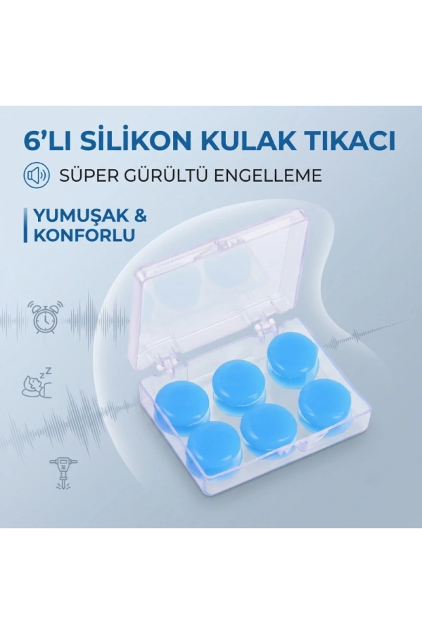 Bidebuvar Silikon Kulak Tıkacı - 6lı Özel Kutulu - Su Geçirmez ve Gürültü Önleyici