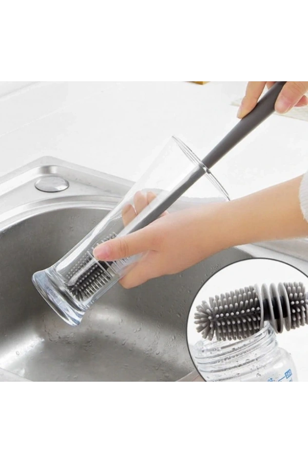 Bidebuvar Silikon Uzun Saplı Kavanoz Yıkama Fırçası