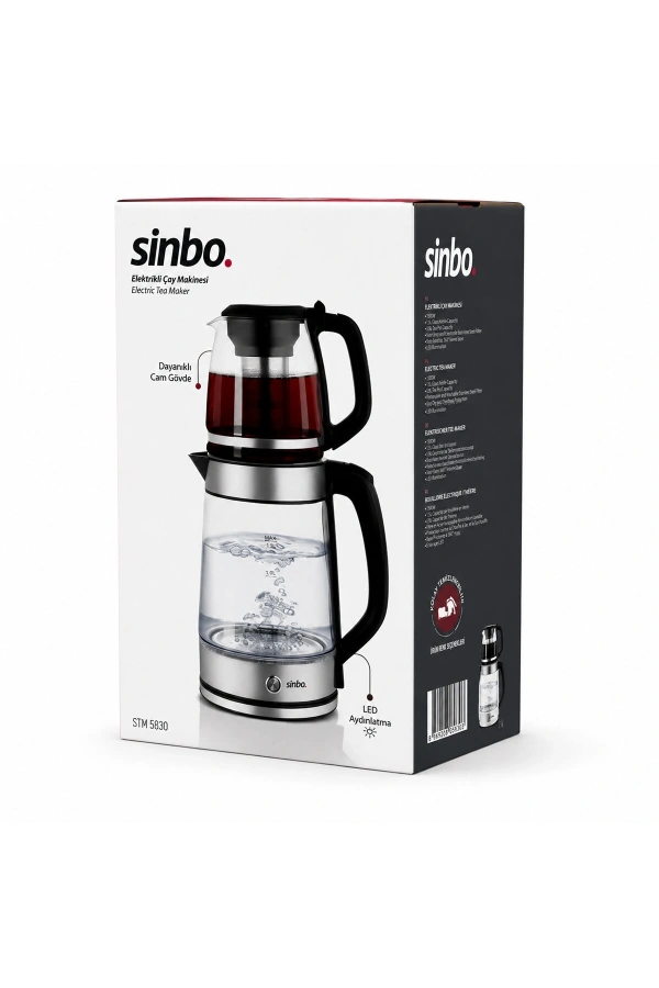 Bidebuvar Sinbo 2si 1 Arada Çaycı - Kettle - 2.0L + 1.2L Kapasite - Cam Gövde