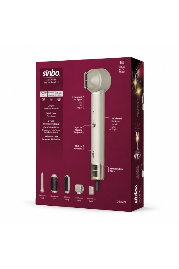 Bidebuvar Sinbo Air Brush Saç Şekillendirme Cihazı - 5 Başlıklı - Rose Gold Renk