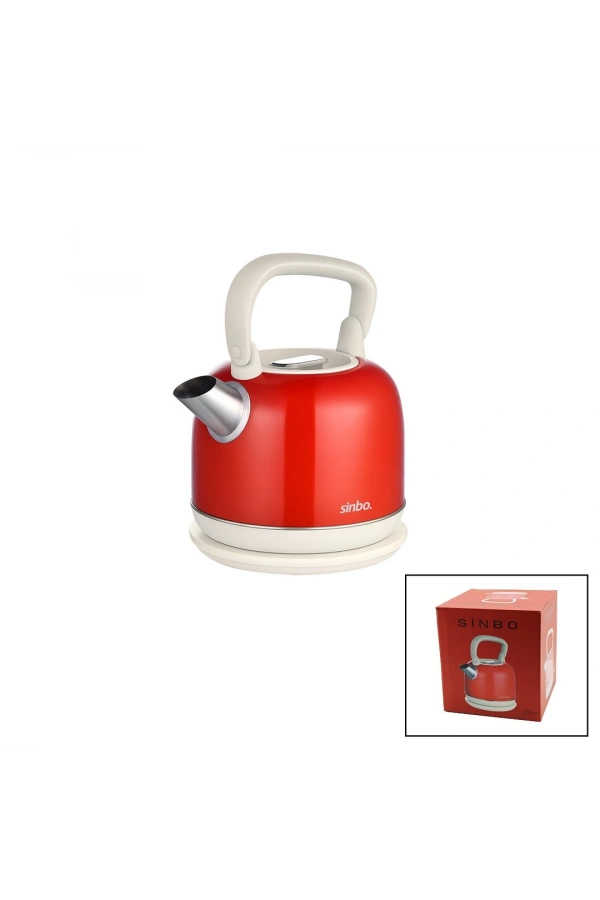 Bidebuvar Sinbo Demlik Kettle Su Isıtıcı - Kırmızı - 2.2 Litre - Çelik - Retro Görünüm