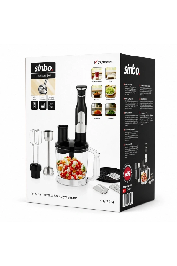 Bidebuvar Sinbo El Multi Blender Seti - 2 Litre Hazneli - Paslanmaz Çelik Bıçaklı