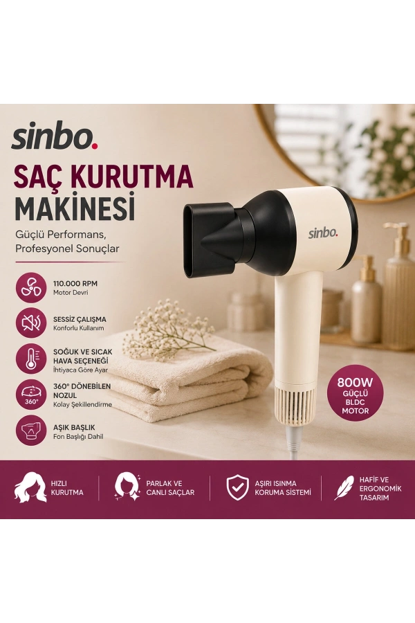 Bidebuvar Sinbo Saç Kurutma Makinesi - Pembe Renk - 3 Kademeli Hız ve Sıcaklık