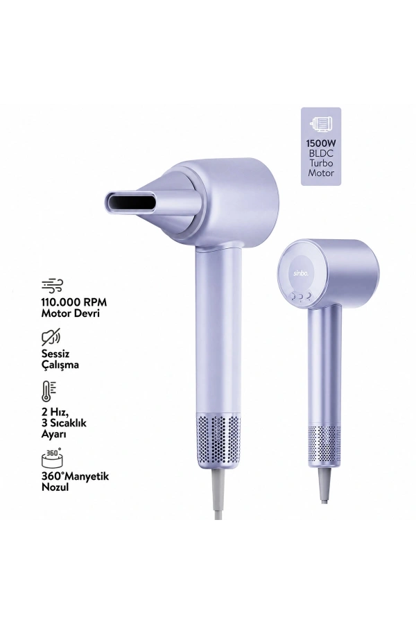 Bidebuvar Sinbo Saç Kurutma ve Şekillendirme Makinesi - Mavi Renk - BLDC Turbo Motor