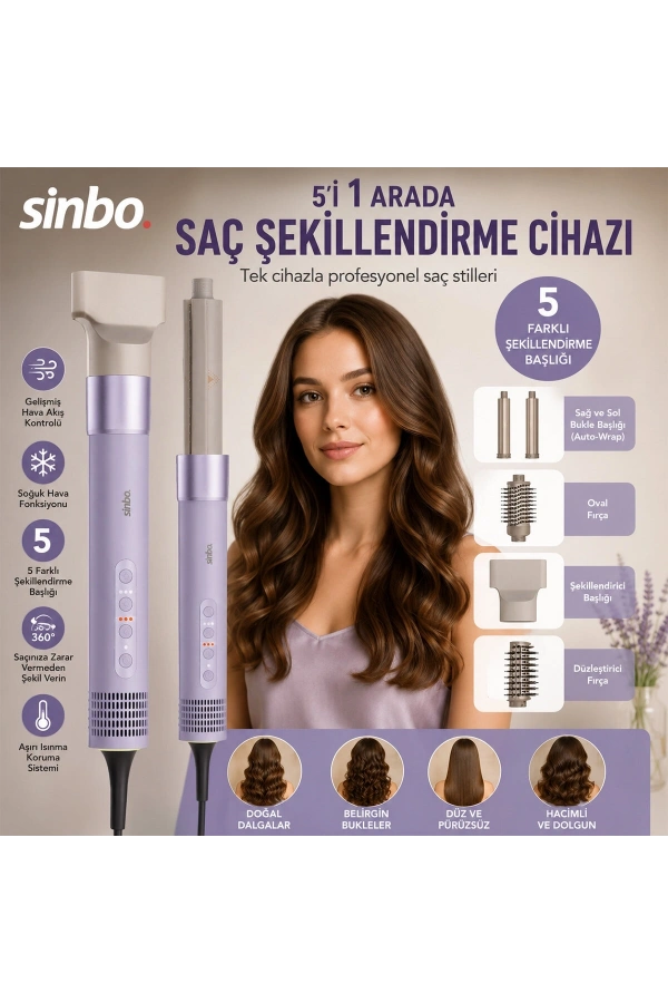 Bidebuvar Sinbo Saç Şekillendirme Cihazı - 5 Başlıklı - 3 Kademeli Hız ve Sıcaklık Ayarı