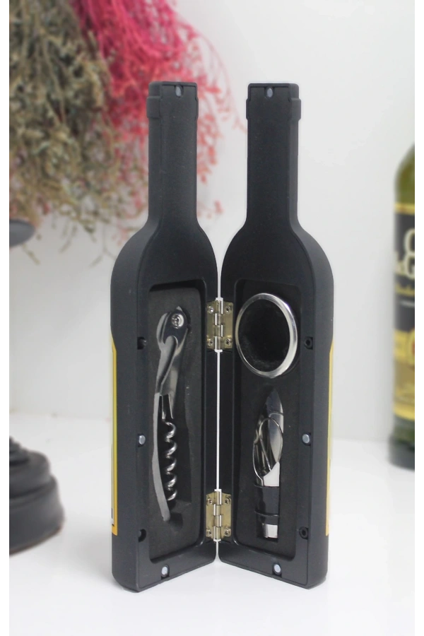 Bidebuvar Şişe Tirbuşon Seti Küçük Boy Siyah Renk