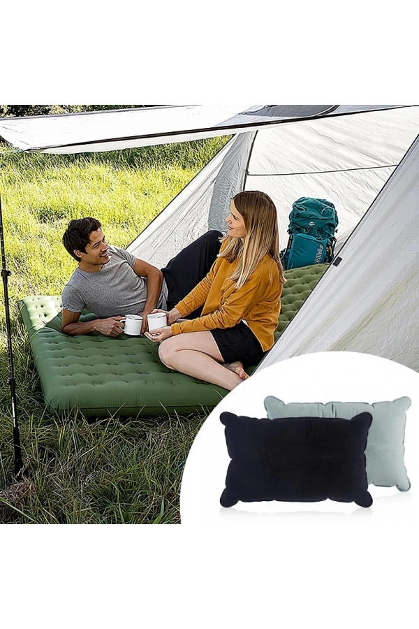 Bidebuvar Şişme Kamp ve Yolculuk Yastığı - Ergonomik - Kadife Yüzey