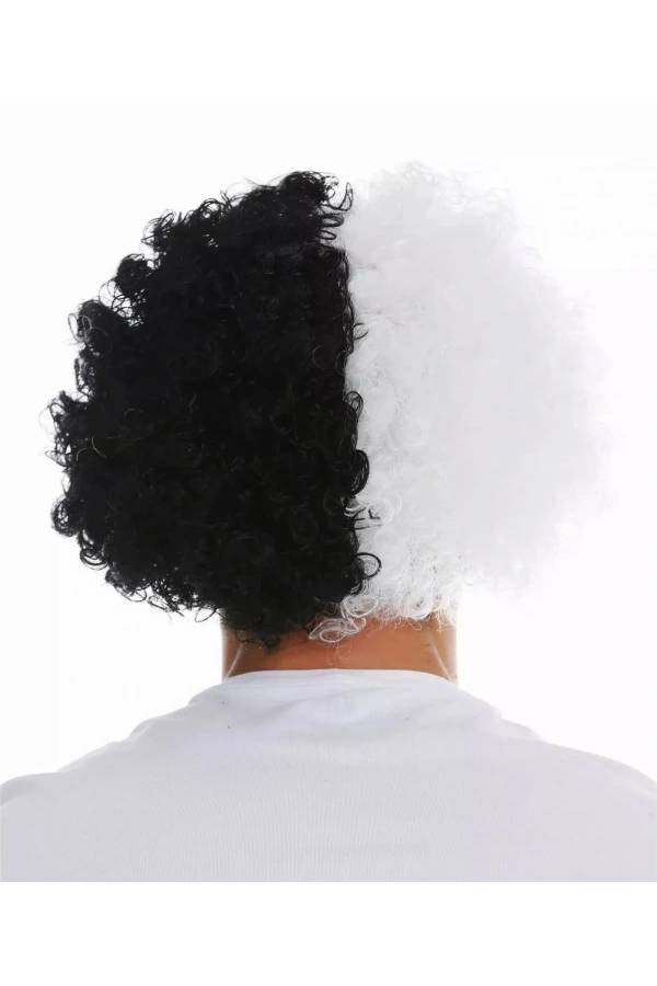 Bidebuvar Siyah Beyaz Kıvırcık Afro Bonus Taraftar Peruğu