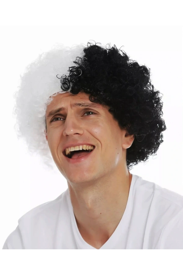 Bidebuvar Siyah Beyaz Kıvırcık Afro Bonus Taraftar Peruğu