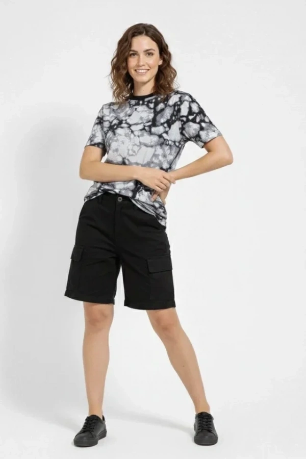 Bidebuvar Siyah Gri Taş Desenli Tişört – Regular Kalıp, Bisiklet Yaka, Dijital Baskılı Modern Tasarım T-Shirt - Siyah