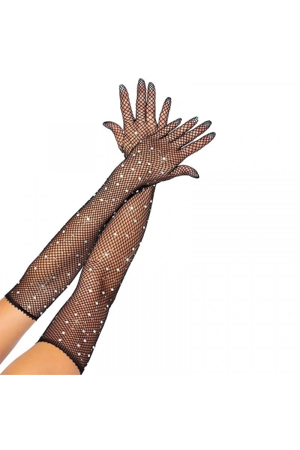 Bidebuvar Siyah İncili Elmas File Örgü Uzun Eldiven