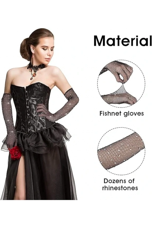 Bidebuvar Siyah İncili Elmas File Örgü Uzun Eldiven